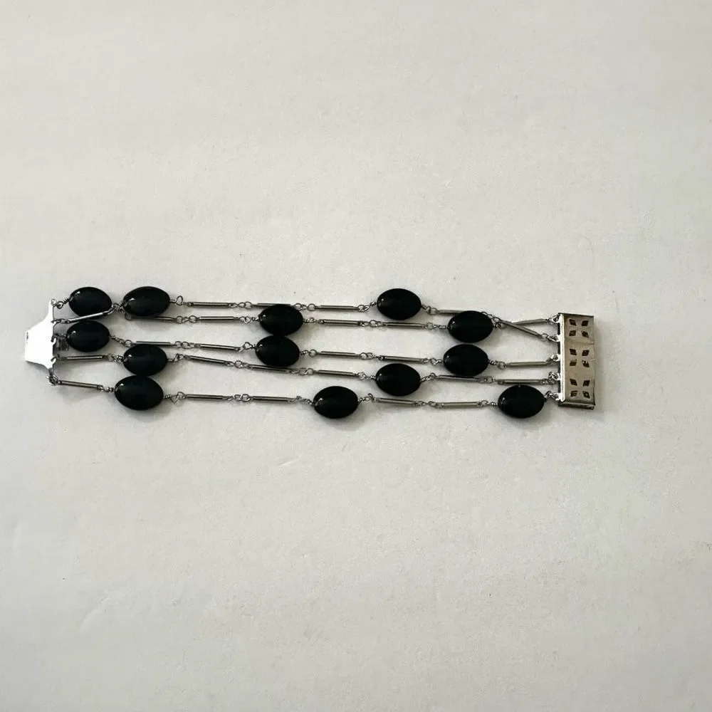 Black silver multi strand bracelet black silver